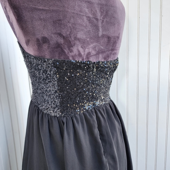 Forever 21 Dress Black Strapless Sequins  Hi Low Women Party Shiffon Size Small - Picture 4 of 15